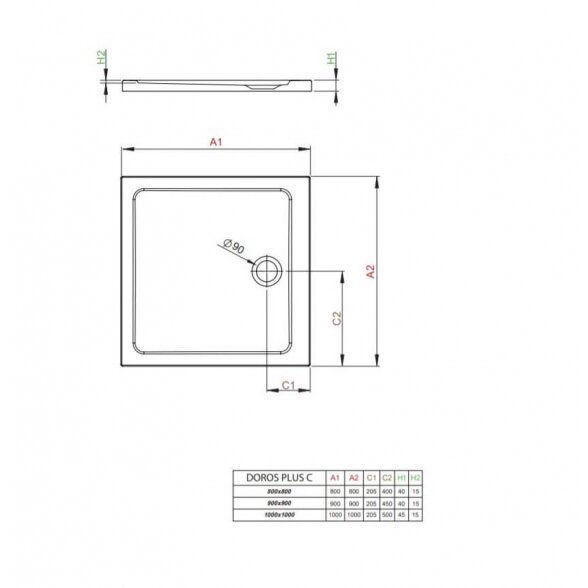 Radaway Doros Plus C kvadratinis akrilinis dušo padėklas 1