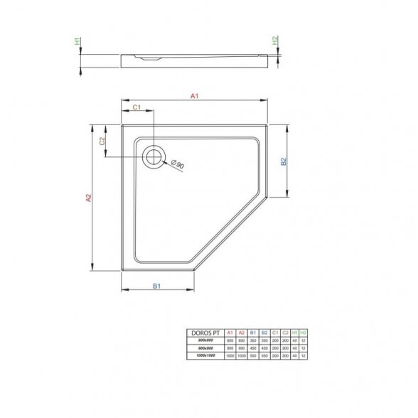 Radaway Doros Plus PT penkiakampis akrilinis dušo padėklas 1