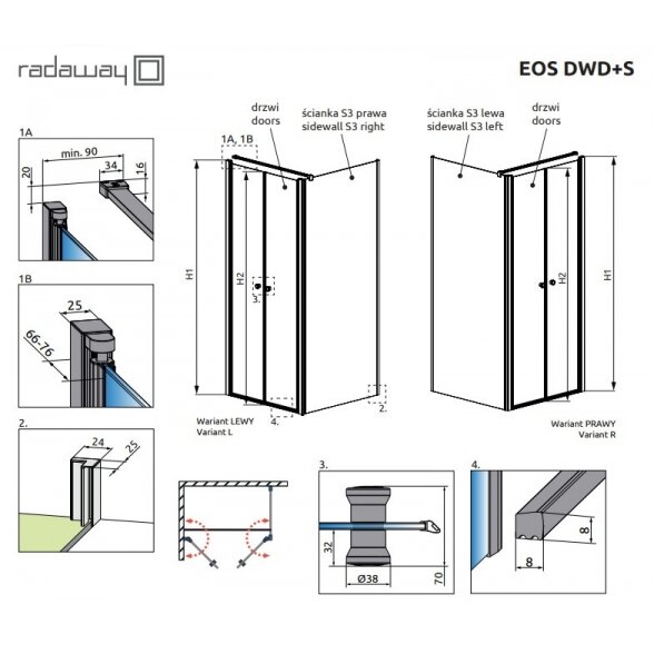 Radaway Eos DWD+S kvadratinė dušo kabina 9