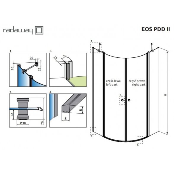 Radaway Eos II PDD pusapvalė dušo kabina 12