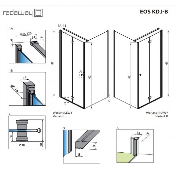 Radaway Eos KDJ B kvadratinė dušo kabina 12