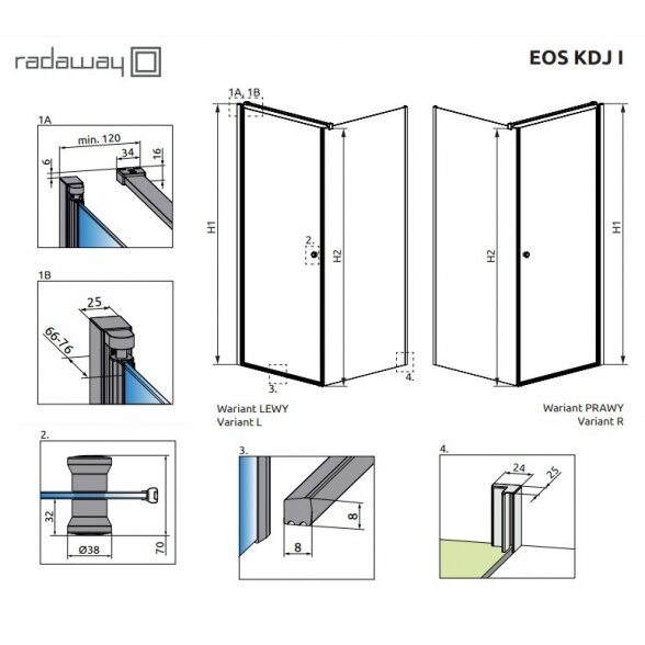 Radaway Eos KDJ I kvadratinė dušo kabina 13