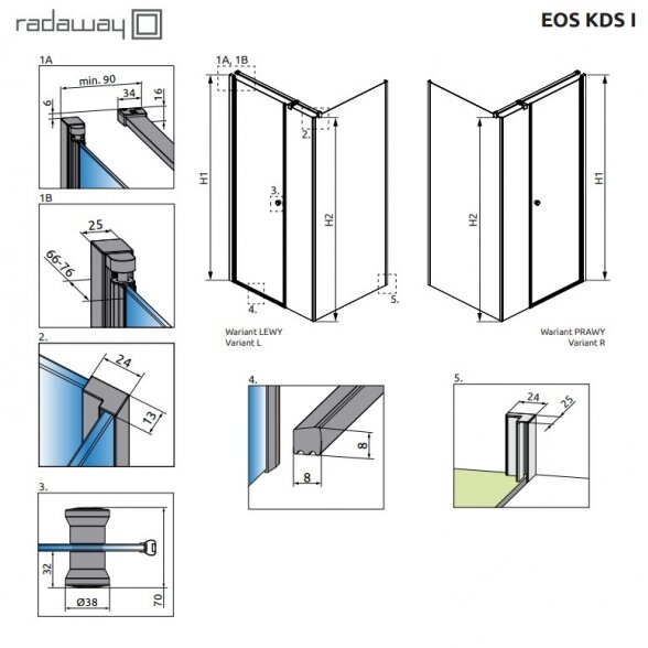 Radaway Eos KDS kvadratinė dušo kabina 12