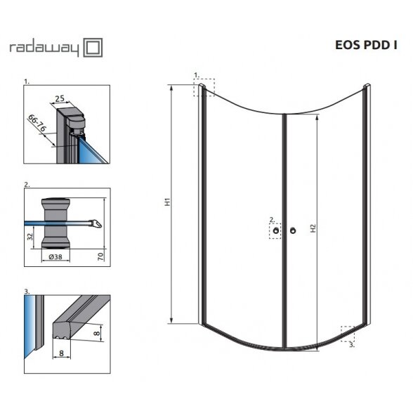 Radaway Eos PDD pusapvalė dušo kabina 11