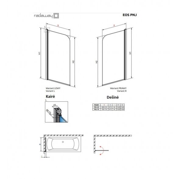 Radaway Eos PNJ vonios sienelė 3