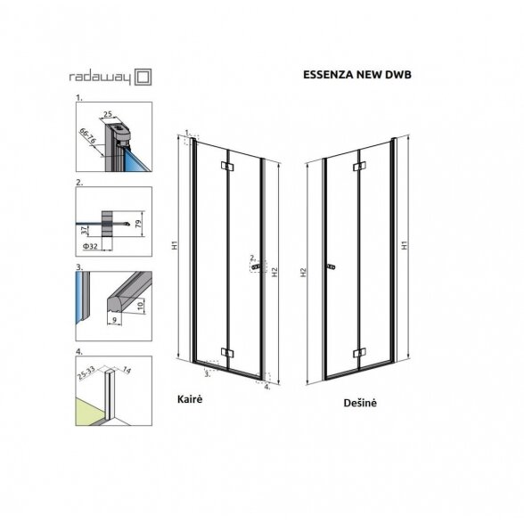 Radaway Essenza New DWB nišinės dušo durys 5