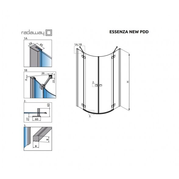 Radaway Essenza New PDD pusapvalė dušo kabina 6