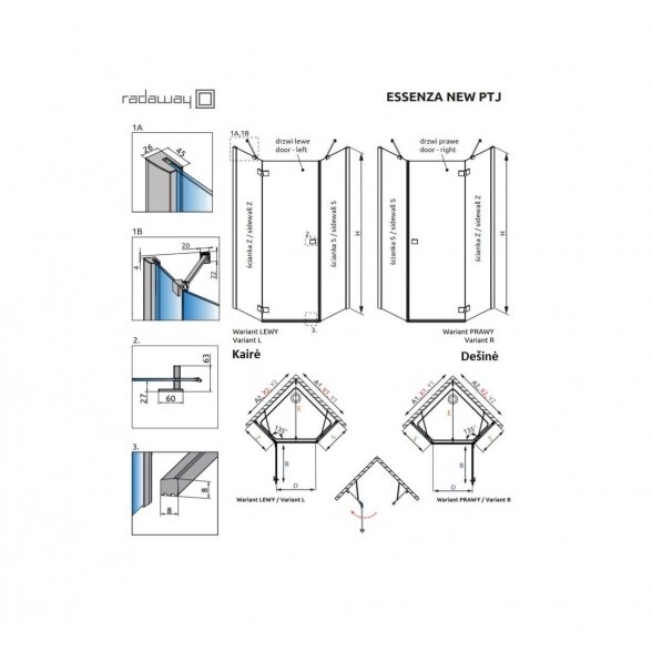 Radaway Essenza New PTJ penkiakampė dušo kabina 7