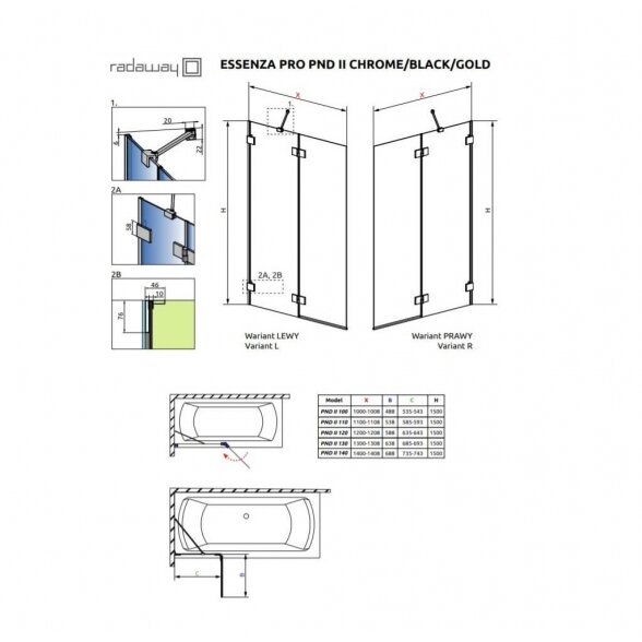 Radaway Essenza Pro Black PND II vonios sienelė 4