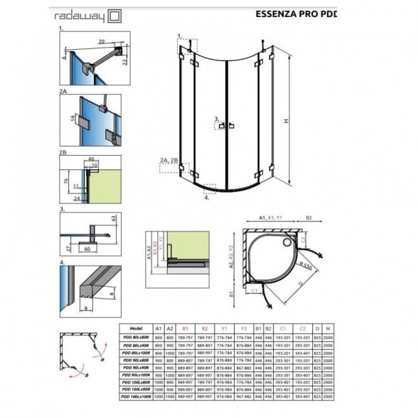 Radaway Essenza Pro Gold PDD pusapvalė dušo kabina 6
