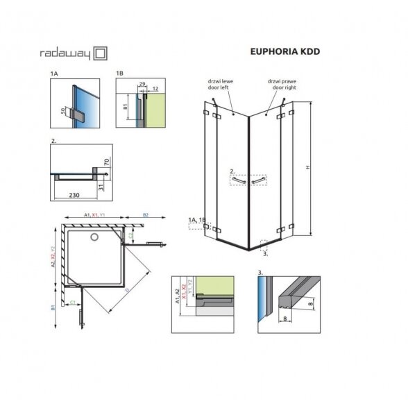 Radaway Euphoria KDD kvadratinė dušo kabina 7