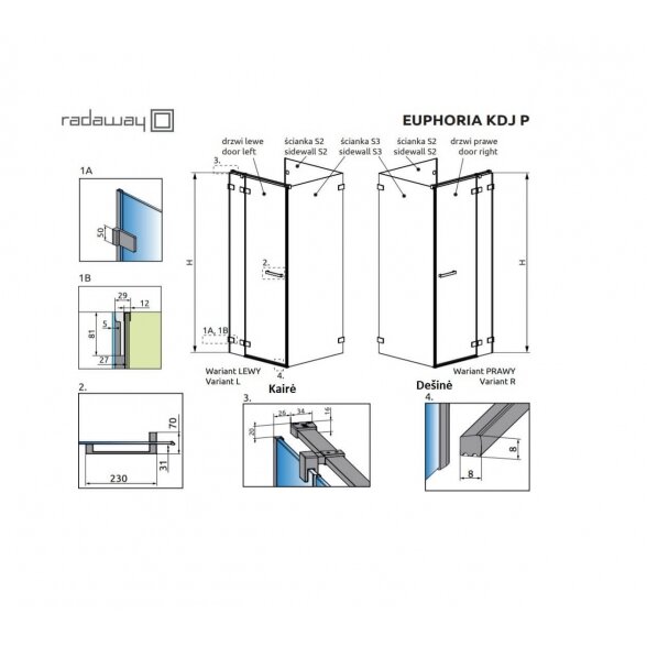 Radaway Euphoria KDJ P kvadratinė dušo kabina 9