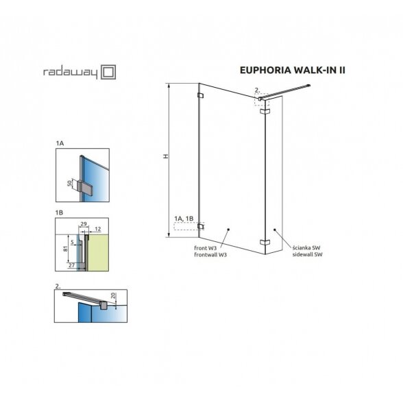 Radaway Euphoria Walk-in II stabili dušo sienelė 9