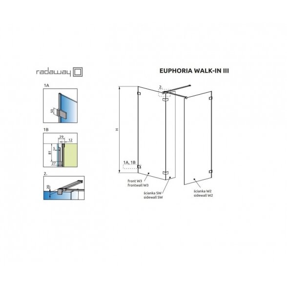 Radaway Euphoria Walk-in III stabili dušo sienelė 7