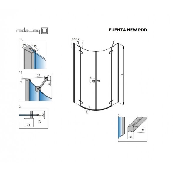 Radaway Fuenta New PDD pusapvalė dušo kabina 7