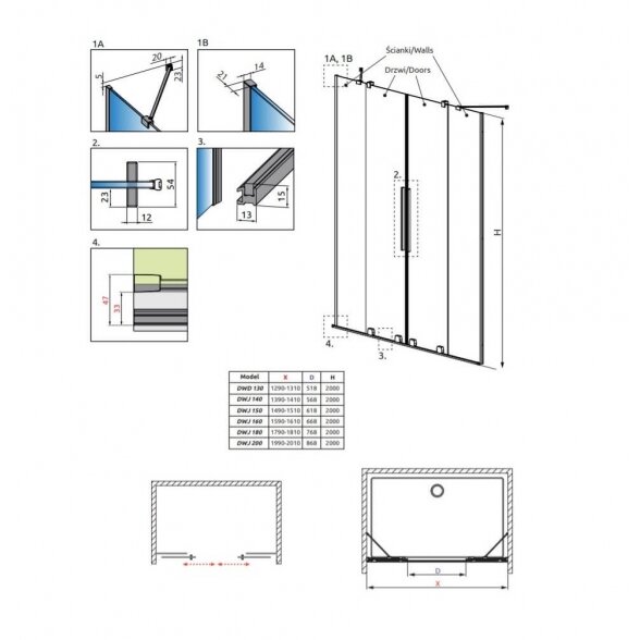 Radaway Furo Brushed GunMetal DWD nišinės dušo durys 9