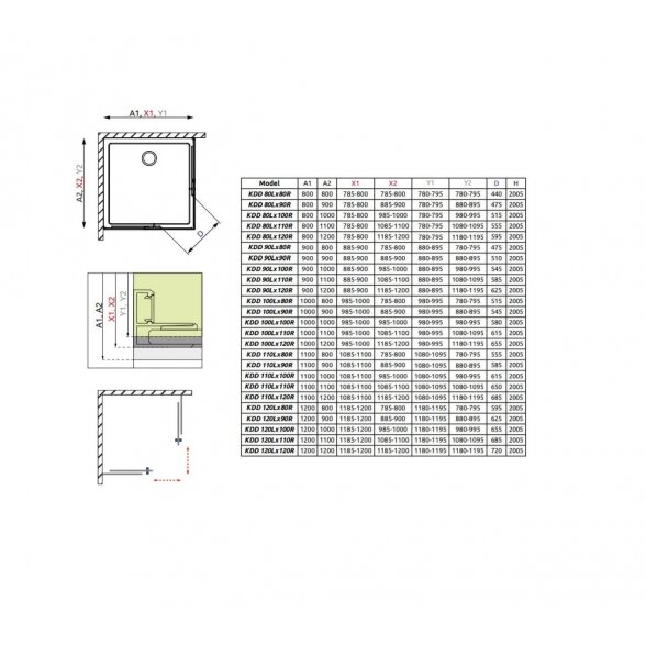 Radaway Idea Black KDD kvadratinė dušo kabina 90x90, 100x100 5