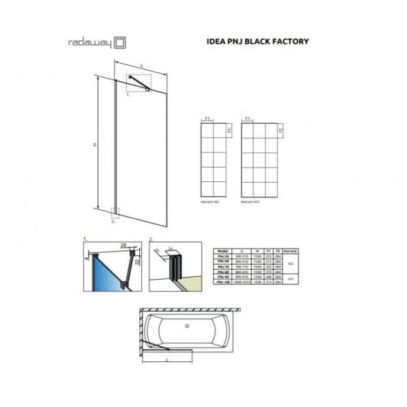 Radaway Idea Black PNJ Factory vonios sienelė 3