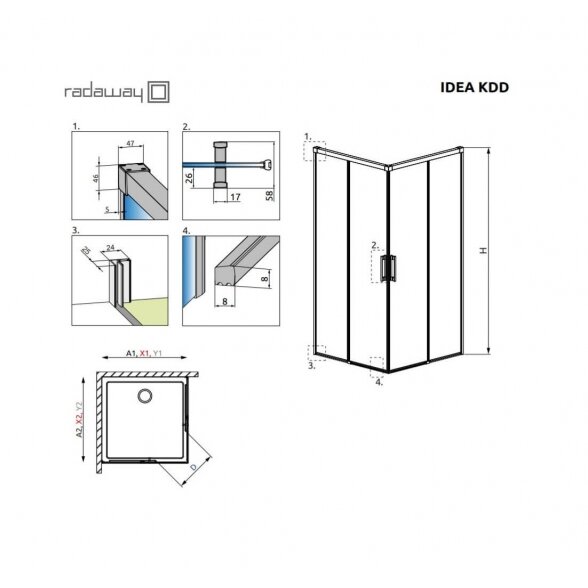 Radaway Idea KDD kvadratinė dušo kabina 90x90, 100x100 8