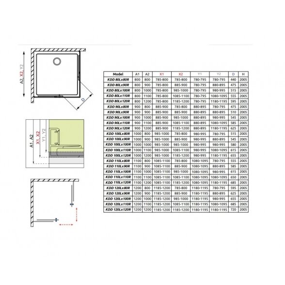 Radaway Idea KDD kvadratinė dušo kabina 90x90, 100x100 9