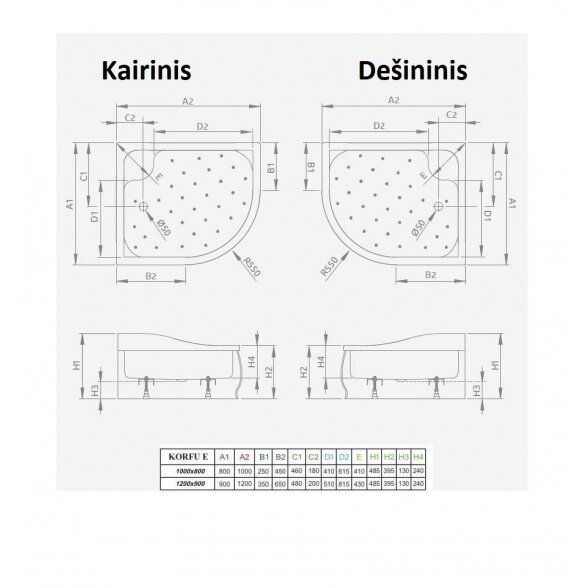 Radaway Korfu E KAIRINIS pusapvalis akrilinis dušo padėklas 2