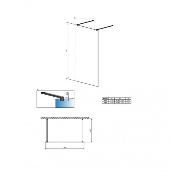 Radaway Modo New Black I Frame stabili dušo sienelė 1