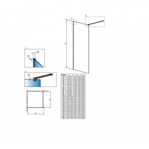 Radaway Modo New Black II stabili dušo sienelė, 90 cm 1