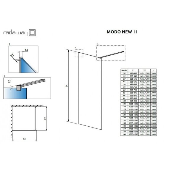 Radaway Modo New Brushed Copper II stabili dušo sienelė 3