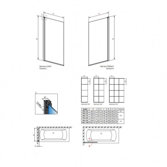 Radaway Nes 8 Black PNJ I Factory vonios sienelė 3