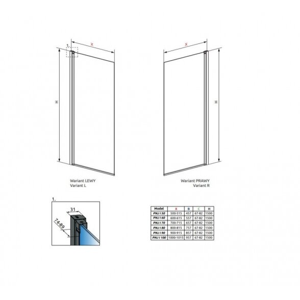 Radaway Nes 8 Black PNJ I Frame vonios sienelė 3