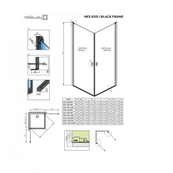 Radaway Nes Black KDD I Frame kvadratinė dušo kabina 3