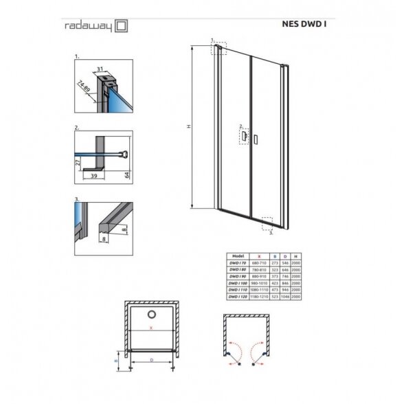 Radaway Nes DWD I nišinės dušo durys 5