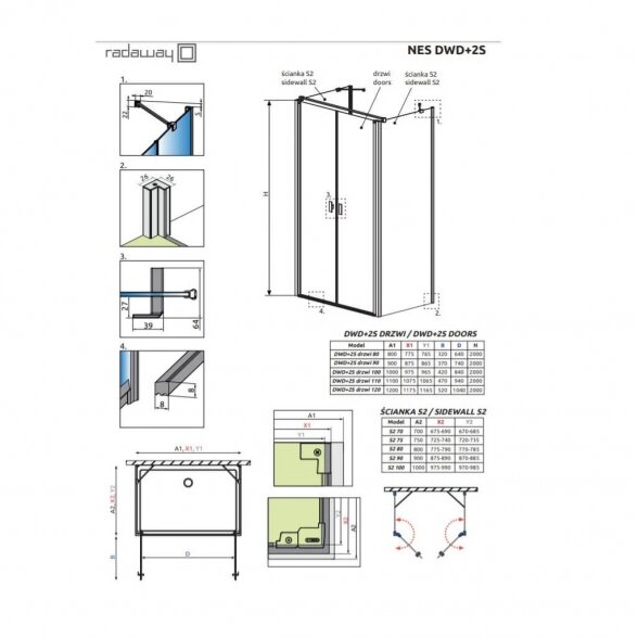 Radaway Nes DWD+2S kvadratinė dušo kabina 4