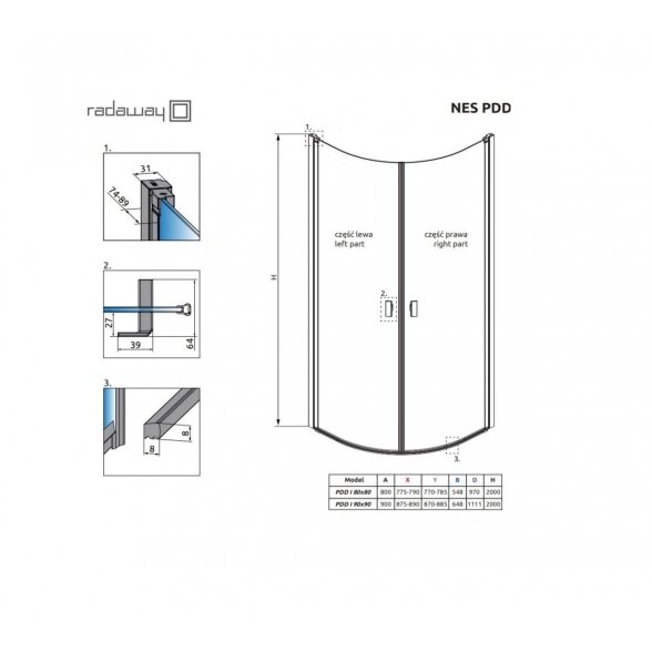 Radaway Nes PDD I pusapvalė dušo kabina 5