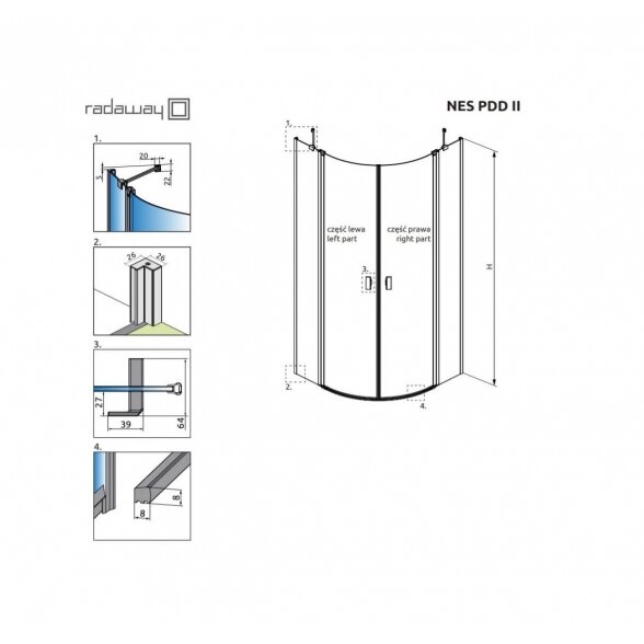 Radaway Nes PDD II pusapvalė dušo kabina 5