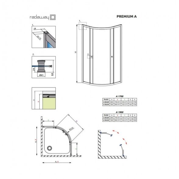 Radaway Premium A 1700 pusapvalė dušo kabina 4
