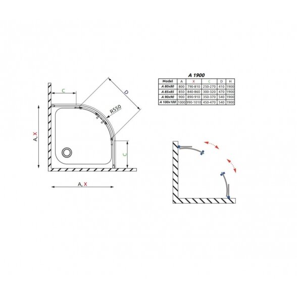 Radaway Premium Plus A 1900 pusapvalė dušo kabina, 90x90 8