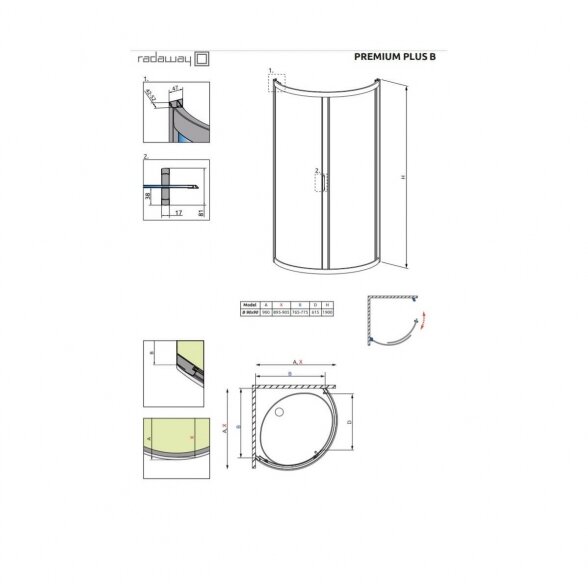 Radaway Premium Plus B pusapvalė dušo kabina 8