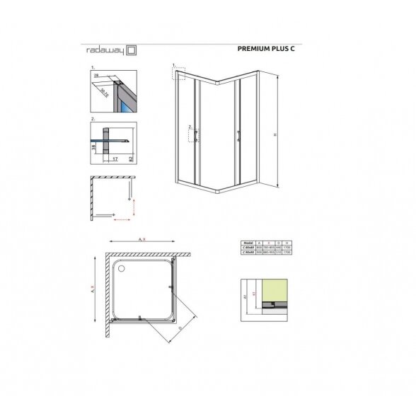 Radaway Premium Plus C 1700 kvadratinė dušo kabina 5