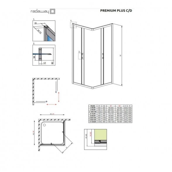 Radaway Premium Plus C/D kvadratinė dušo kabina, 90x90 4