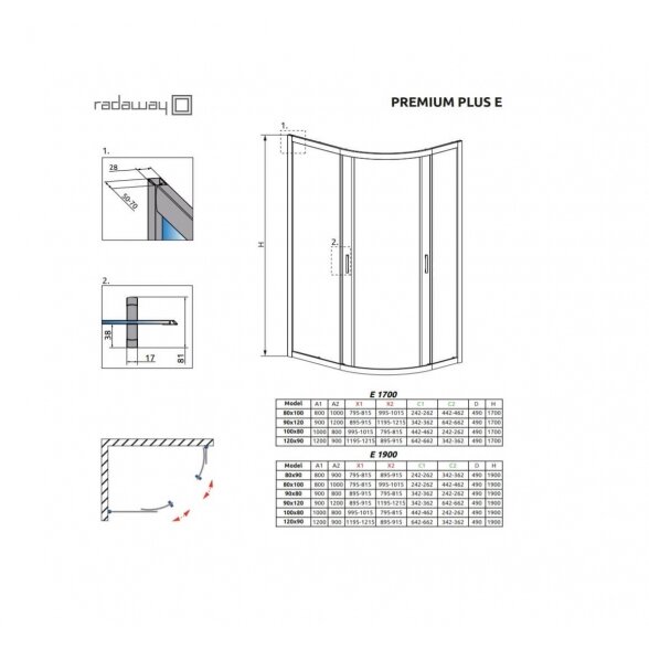 Radaway Premium Plus E 1900 pusapvalė dušo kabina 9