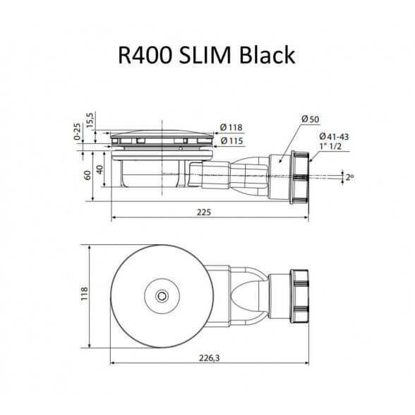 Radaway R400 Slim Black dušo sifonas 1