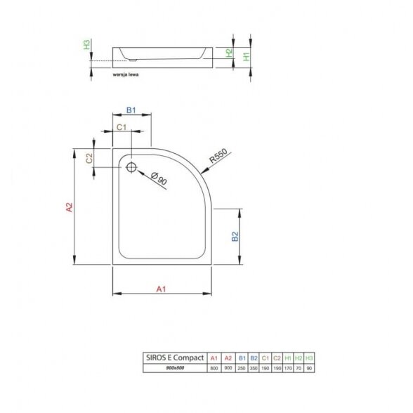 Radaway Siros E Compact pusapvalis akrilinis dušo padėklas 1