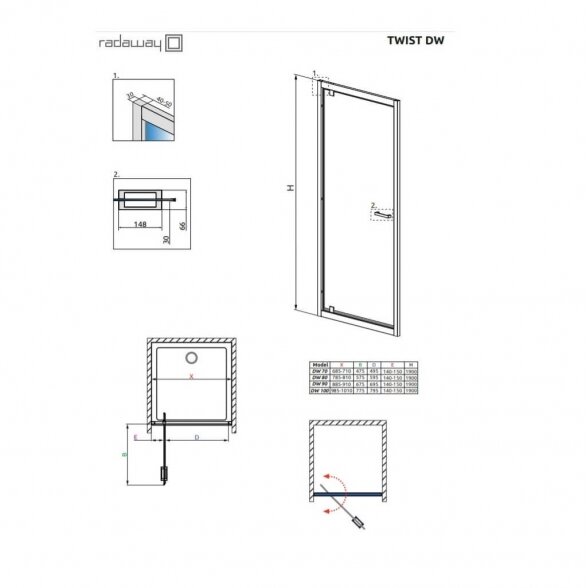 Radaway Twist DW nišinės dušo durys 6
