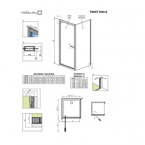 Radaway Twist DW+S kvadratinė dušo kabina 6