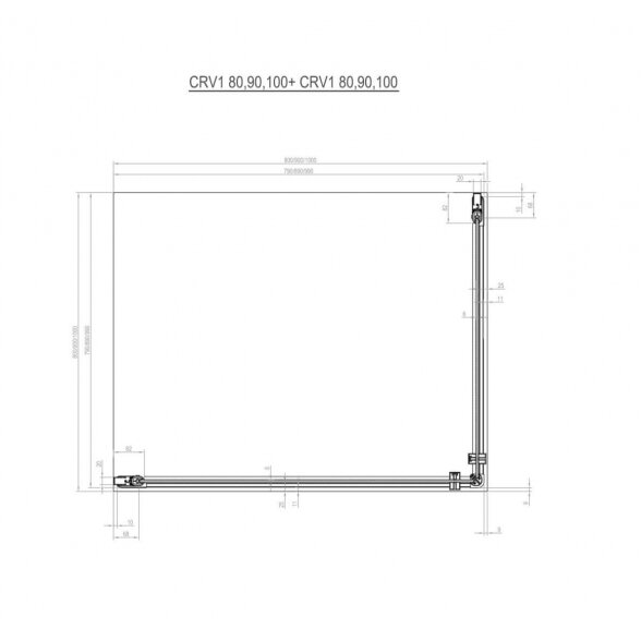 Ravak Chrome CRV1 + CRV1 kvadratinė dušo kabina su kampiniu įėjimu. 2