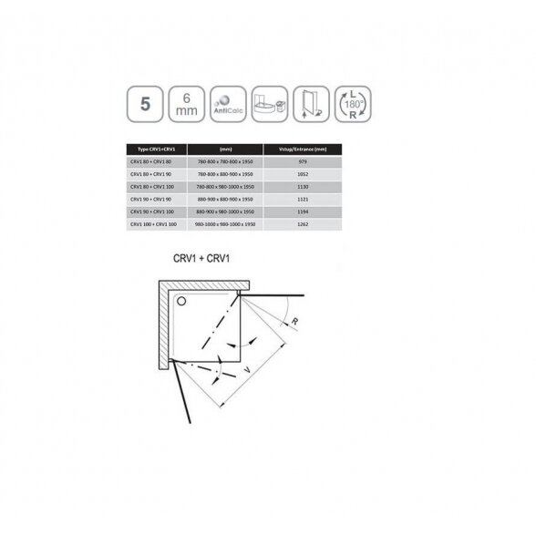Ravak Chrome CRV1 + CRV1 kvadratinė dušo kabina su kampiniu įėjimu. 3