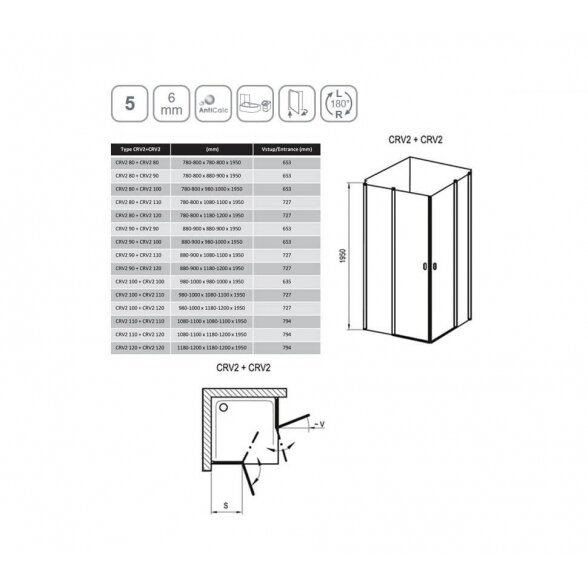 Ravak Chrome CRV2 + CRV2 kvadratinė dušo kabina su kampiniu įėjimu 5