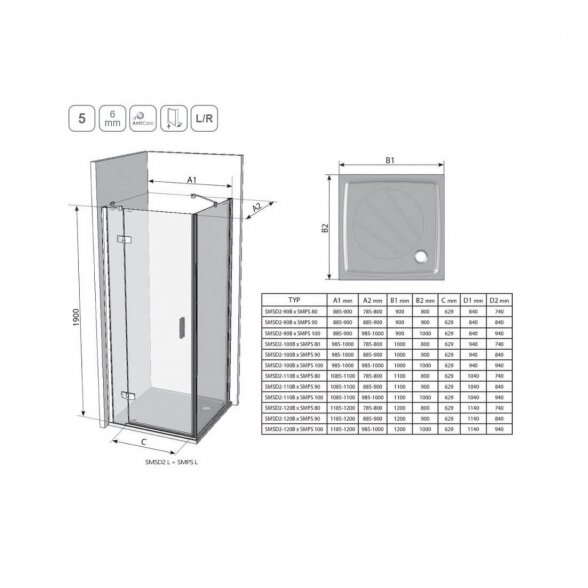 Ravak SmartLine SMSD2 + SMPS kvadratinė dušo kabina 3