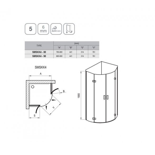 Ravak SmartLine SMSKK4 pusapvalė dušo kabina 3